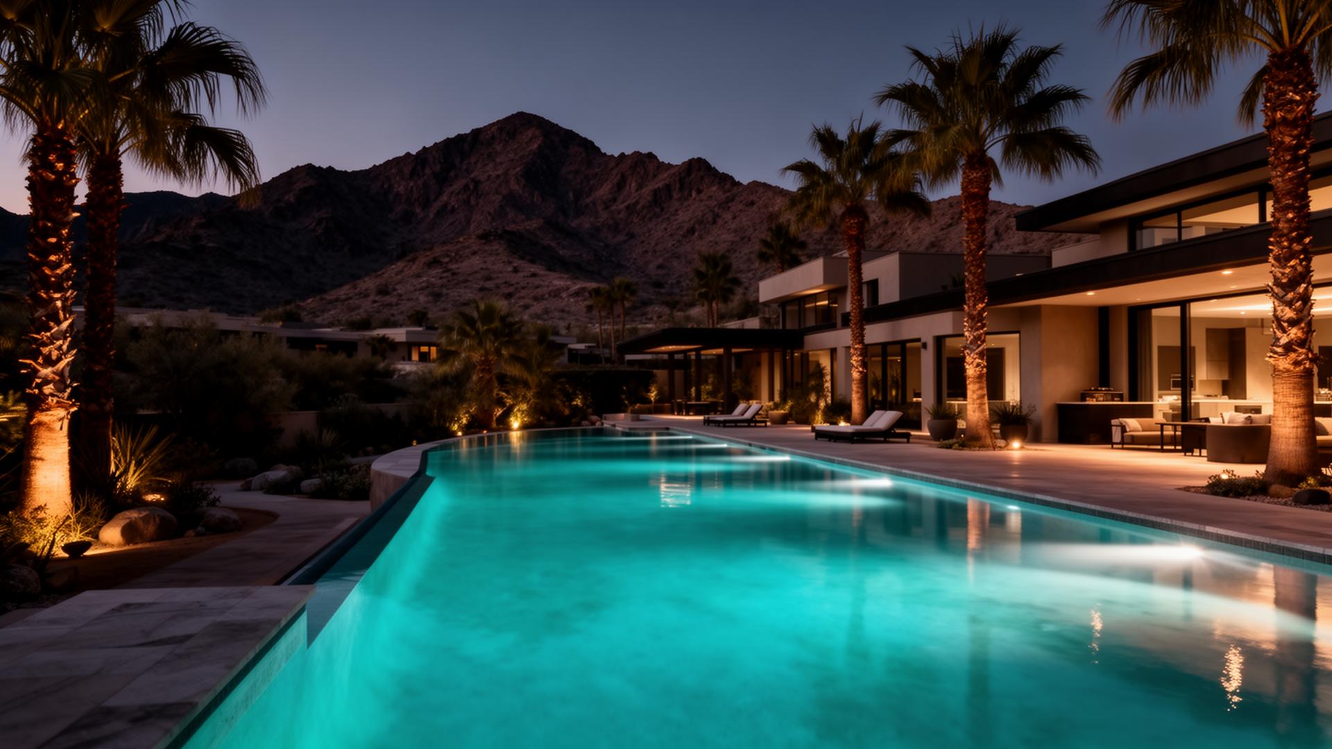 Luxury custom pool at twilight